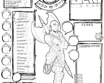 Persona sheet Etsy graphic about Printable Pathfinder Character Sheet titled Personality sheet Etsy